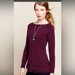 NWT Garnet Hill Cashmere Shirttail Sweater, Burgundy, Size Small